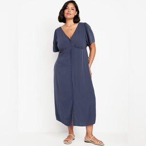 Old Navy Waist-Defined Midi Dress - Navy Blue - Size Large